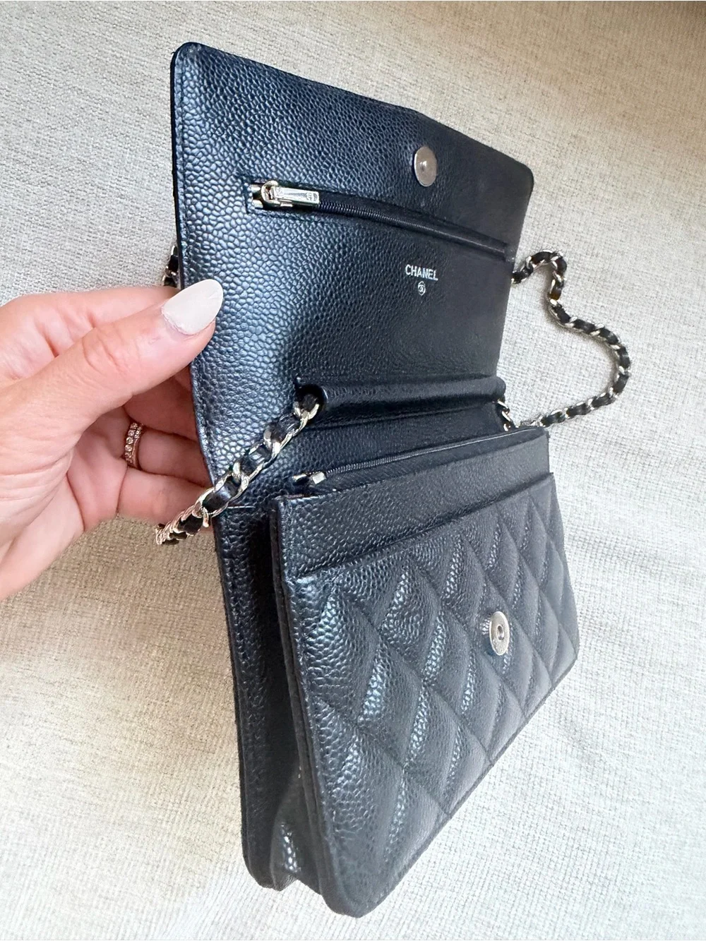 CHANEL Black Quilted Caviar Leather WOC